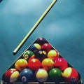 Racked and readyÃ¢âÂª eight ball pool rack pool cue green blue  felt Royalty Free Stock Photo